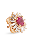 One of a Kind Stud Earrings, 18k Gold with Ruby & Diamond